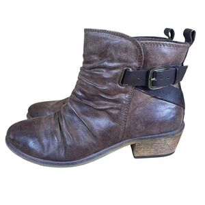 Bare Traps Pennie‎ Brown Distressed Ruched Buckle Ankle Booties Women Size 8M
